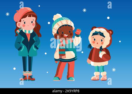 hand drawn flat winter people collection vector design illustration Stock Vector