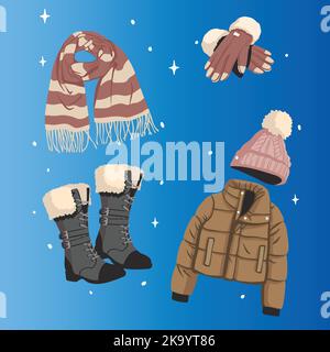 hand drawn flat winter clothes essentials collection vector design illustration Stock Vector