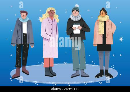 hand drawn flat winter people collection vector design illustration Stock Vector