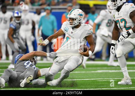 DETROIT, MI - OCTOBER 30: Detroit Lions linebacker Malcolm Rodriguez (44)  walks off of the field at the conclusion of an NFL football game between  the Miami Dolphins and the Detroit Lions