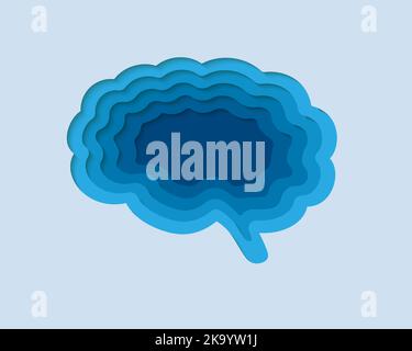 Brain 3d symbol in paper cut style. Neural network, IQ testing, artificial intelligence design. Organ anatomy cut out of paper banner. Stock Vector