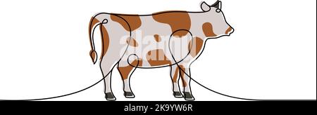Cow one line colored continuous drawing. Bull symbol. Farm animal continuous colorful one line illustration. Vector minimalist linear illustration. Stock Vector