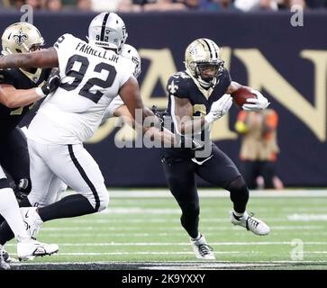 Las Vegas Raiders defensive tackle Bilal Nichols (91) reacts after a  touchdown against the Los Angeles Chargers during the first half of an NFL  football game, Sunday, Dec. 4, 2022, in Las