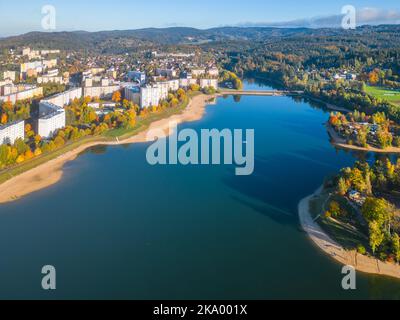 Mseno water reservoir in Jablonec nad Nisou from above Stock Photo