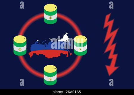 Russia falling oil revenue illustration Stock Vector