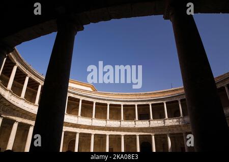 Inner courtyard at the Charles the V palace on the Alhambra palace grounds, Granada, Spain. Stock Photo