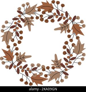 Wreath. Round frame made from autumn plants in trendy dark shades. Template for lettering, cards. Isolate. Vector. EPS. Copyspace. Design for print greetings, shirt, banner, poster, price tag, label Stock Vector