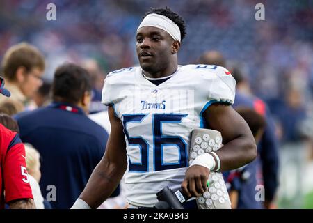 Tennessee Titans linebacker Monty Rice 56 leaves the field