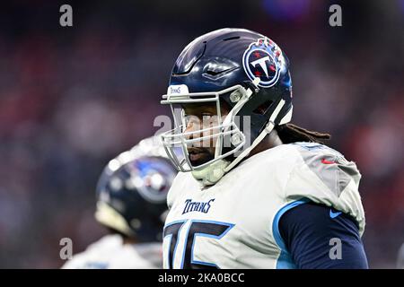 Tennessee Titans defensive end Denico Autry (96) stands on the sideline  during an NFL football game against the Buffalo Bills, Monday, Sept. 19,  2022, in Orchard Park, N.Y. (AP Photo/Kirk Irwin Stock