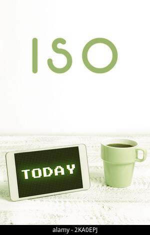Handwriting text Iso. Word Written on international standardsetting design to make products services better Stock Photo
