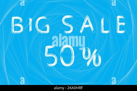 Big sale 50 percent brush lettering on blue background, vector image Stock Vector