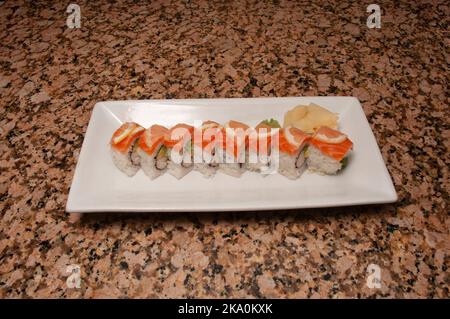 Traditional and authentic Japanese cusine know as a Sushi Roll Stock Photo