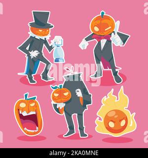 Halloween pumpkin character clip art in flat design suitable for greetings and banner Stock Vector