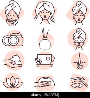 Beauty icon set, illustration or icon, vector on white background. Stock Vector