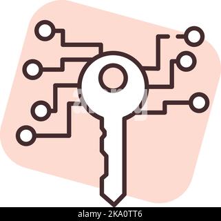 Blockchain e-key, illustration or icon, vector on white background. Stock Vector