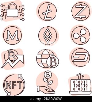 Blockchain icon set, illustration or icon, vector on white background ...