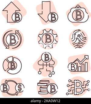 Blockchain icon set, illustration or icon, vector on white background. Stock Vector