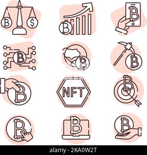 Blockchain icon set, illustration or icon, vector on white background. Stock Vector
