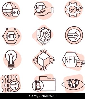 Blockchain icon set, illustration or icon, vector on white background. Stock Vector