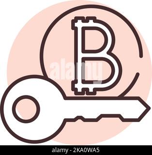 Blockchain key, illustration or icon, vector on white background. Stock Vector
