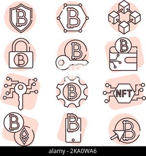 Blockchain icon pack, illustration or icon, vector on white background. Stock Vector