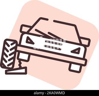 Car wheel change, illustration or icon, vector on white background. Stock Vector