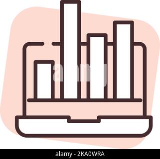 Laptop chart, illustration or icon, vector on white background. Stock Vector