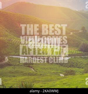 Inspirational motivation quote The best view comes after the hardest climb on nature background. Stock Photo