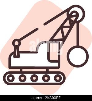 Construction wrecking ball crane, illustration or icon, vector on white background. Stock Vector