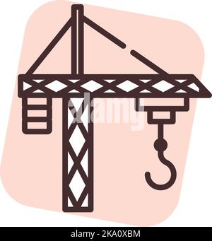Construction hook crane, illustration or icon, vector on white background. Stock Vector