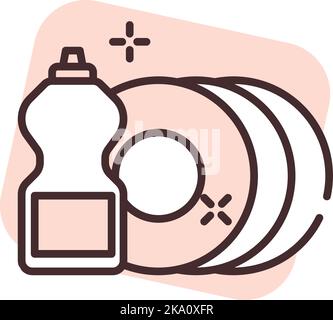 Cleaning dishes, illustration or icon, vector on white background. Stock Vector