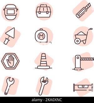 Construction tools; illustration or icon; vector on white background. Stock Vector