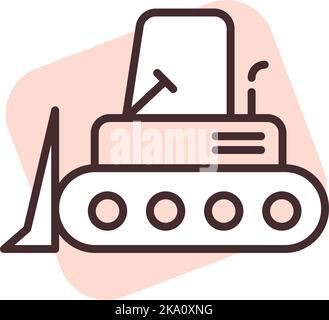 Construction bulldozer vehicle; illustration or icon; vector on white background. Stock Vector