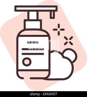 Cleaning liquid hand soap, illustration or icon, vector on white background. Stock Vector