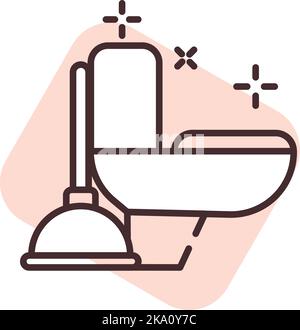 Cleaning toilet plunger, illustration or icon, vector on white background. Stock Vector