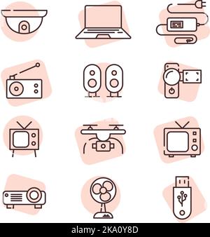 Electronic components, illustration or icon, vector on white background. Stock Vector