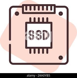 Electronics SSD Card, illustration or icon, vector on white background. Stock Vector