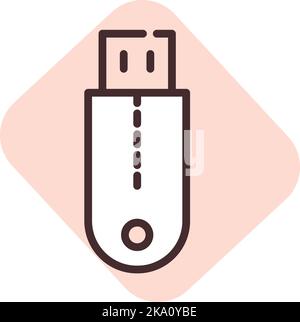 Electronics computer USB, illustration or icon, vector on white background. Stock Vector