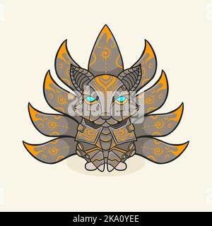 illustration cute cyborg fox on white background Stock Vector