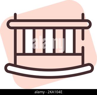 Furniture baby crib, illustration or icon, vector on white background. Stock Vector