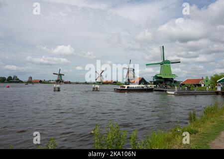 Windmills in Zaans Schaans in Holland Stock Photo
