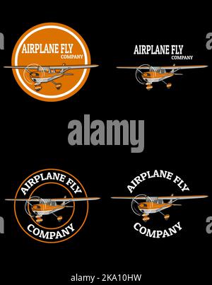 Set airplane logo on black background Stock Vector