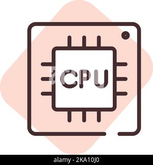 Electronics CPU, illustration or icon, vector on white background. Stock Vector