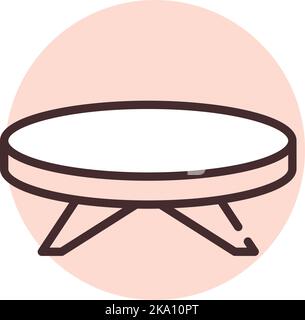 Furniture round table, illustration or icon, vector on white background. Stock Vector