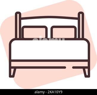 Furniture double bed, illustration or icon, vector on white background. Stock Vector