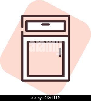 Furniture bedside table, illustration or icon, vector on white background. Stock Vector