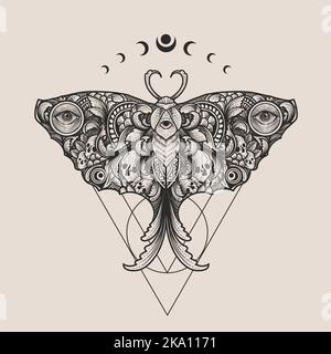 Illustration butterfly with antique ornament style Stock Vector