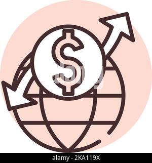 Investment global flow, illustration or icon, vector on white background. Stock Vector