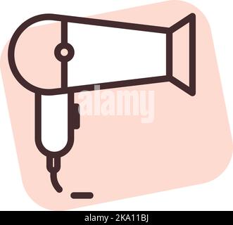 Home supplies hair dryer, illustration or icon, vector on white background. Stock Vector