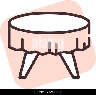 Home textile round table cloth, illustration or icon, vector on white background. Stock Vector